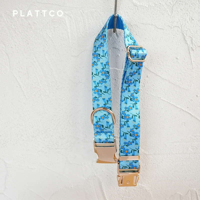 PLATTCO unique design dog collar print Blue Violet pattern with high quality light color zinc alloy buckle 5 size PDC372G