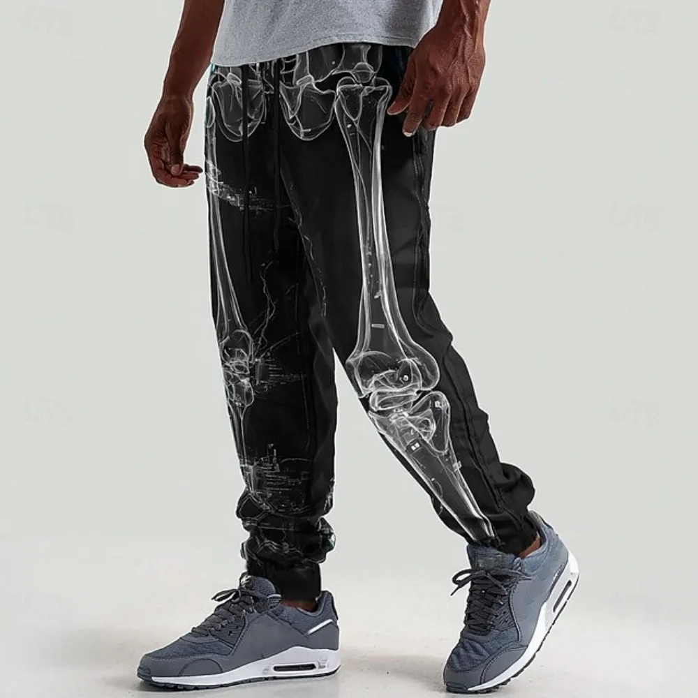 

Men's Casual Pants - Fluorescent Skull 3D Printed Drawstring Tight Sports Running Pants Fashion Street Pants Winter Warm Pants
