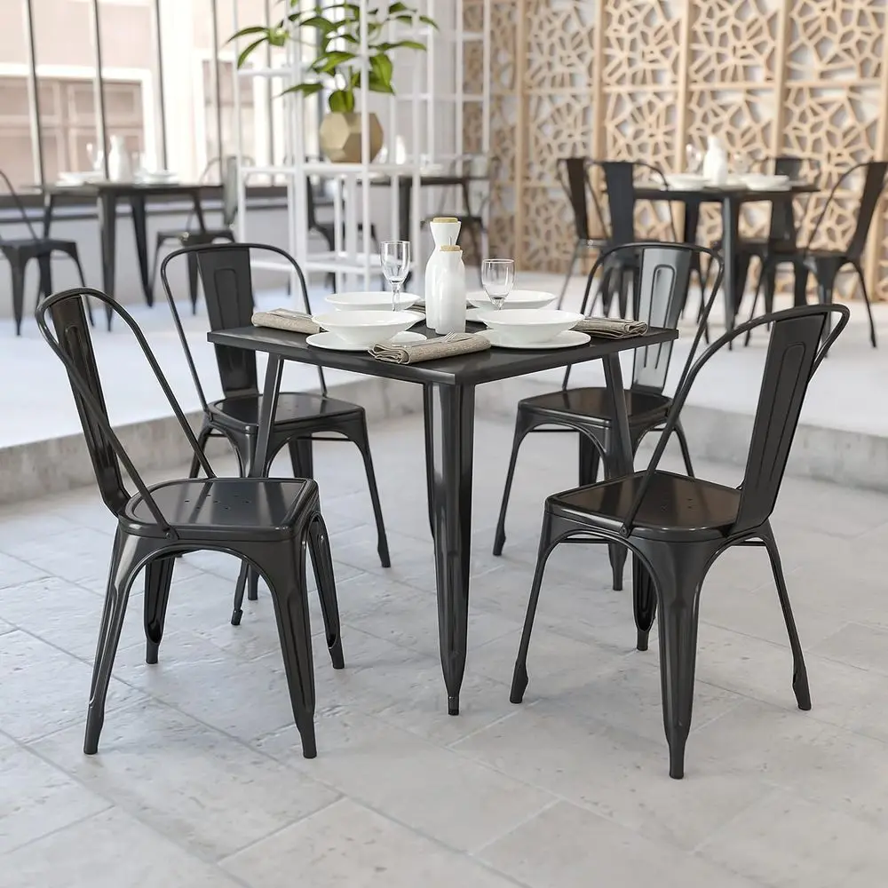 

Sturdy 31.75 Square Black Metal Table for Indoor and Outdoor Use
