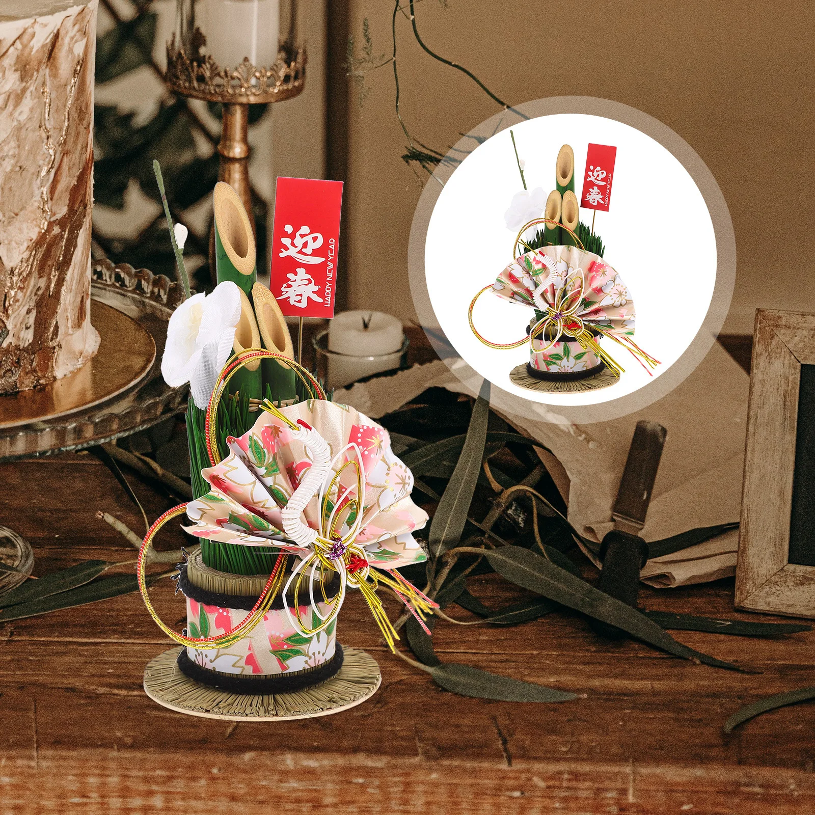 

Japanese Bamboo Door Pine Ornament Craft for Sushi Restaurant Home Desk Decor New Year Fengshui Decoration