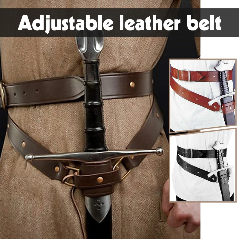 Medieval Renaissance Sword Holder Adjustable PU Leather Waist Belt Waist Sheath Men Larp Knight Weapon Cosplay Belt Holster