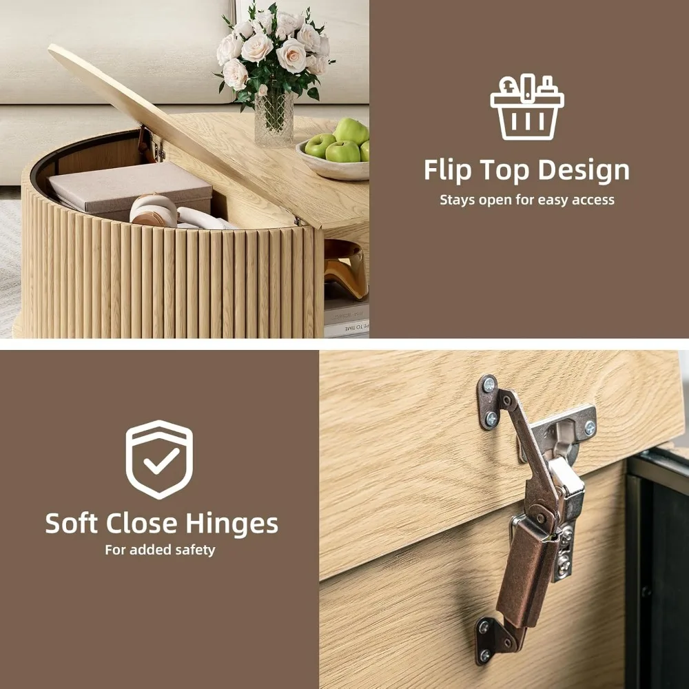 Mid-Century Modern Fluted Coffee Table with Storage for Small Living Rooms