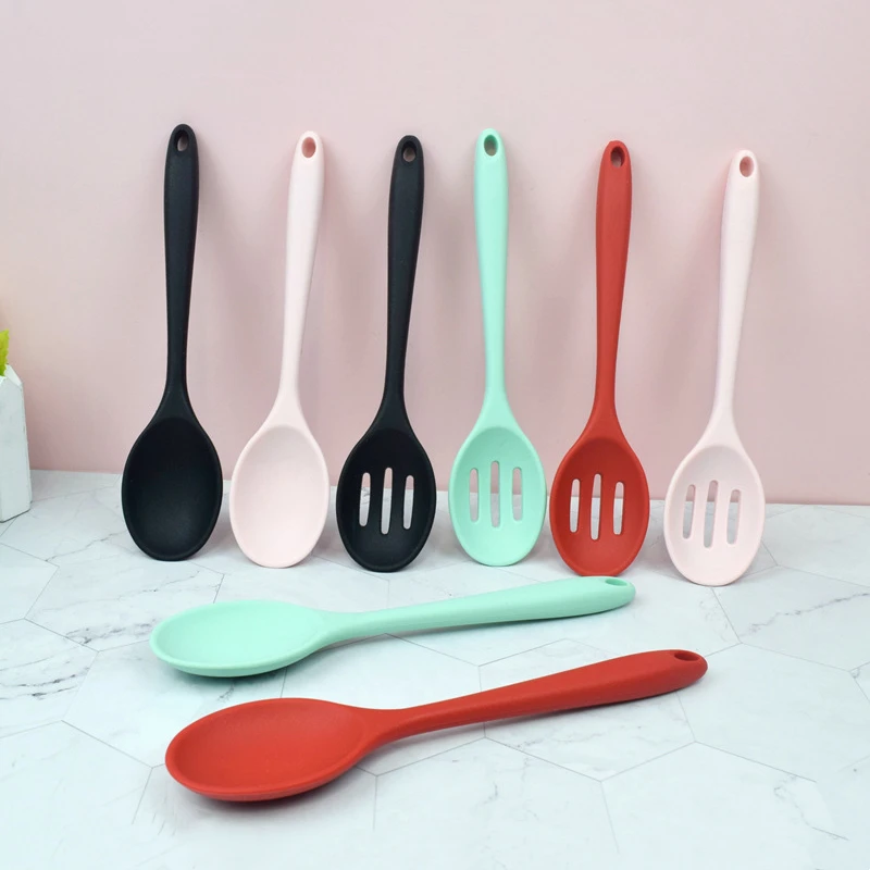 Long Handle Silicone Soup Ladle Colander Kitchen Salad Mixing Spoon Children Tablespoons Rice Porridge Scoop Cooking Utensils