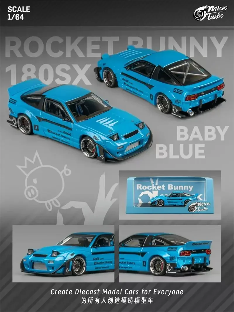 Micro Turbo 1:64 Rocket Bunny Pandem Silvia 180SX BabyBlue Diecast Model Car