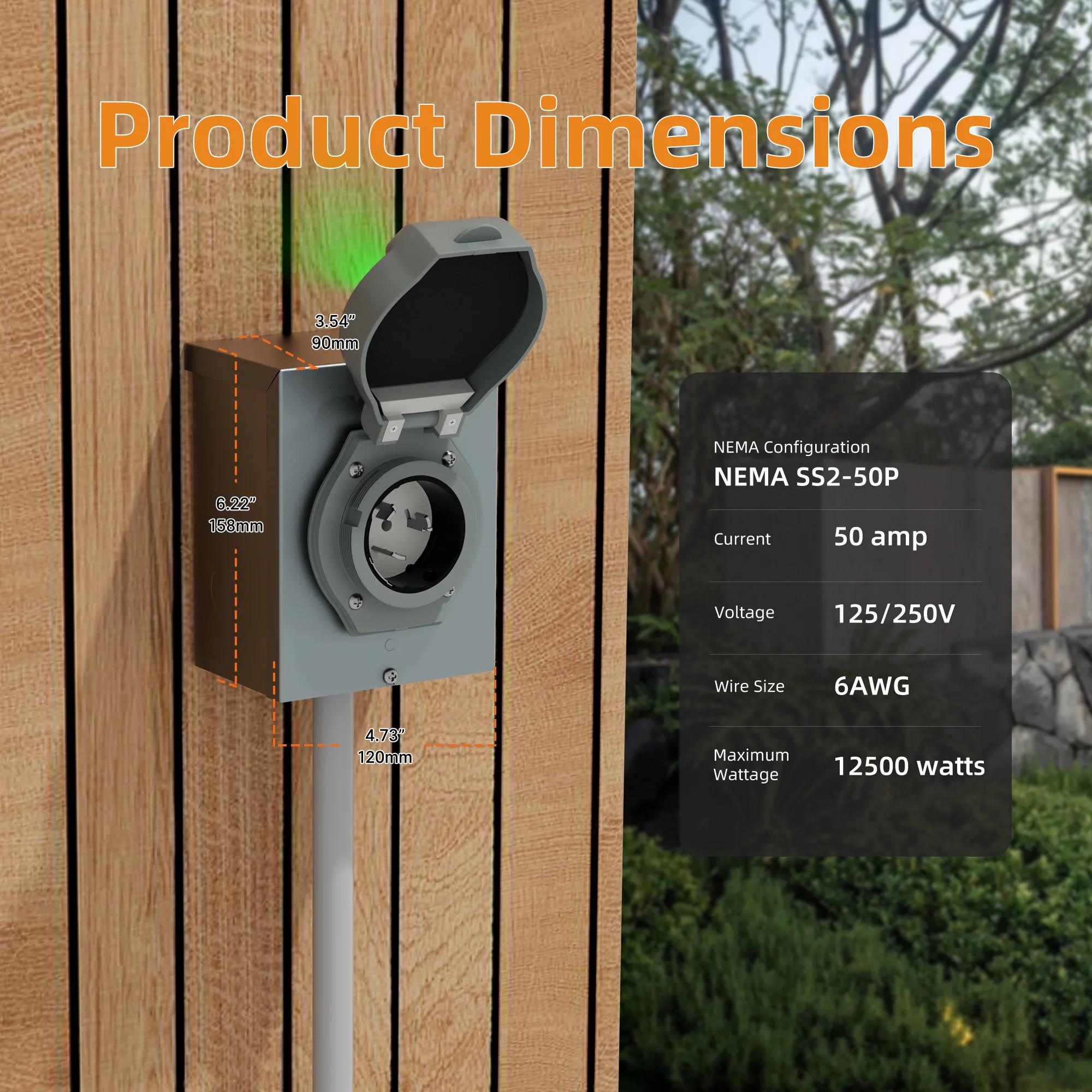 Outdoor Power Inlet Box - 50アンペア入力発電機ボックスNEMA IP67防水ソケットコンセントグリーン安全インジケーターライト耐候性屋外電源コンセントボックス