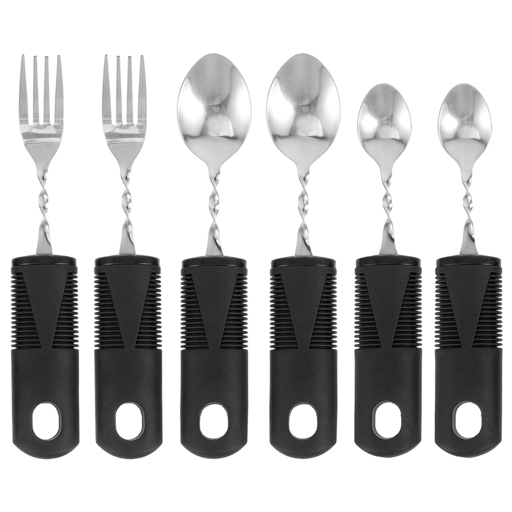 

2 Sets Anti Shake Foldable Utensils Stainless Steel Large Handle Spoon Fork Elderly Adaptive Gadgets Disabled People