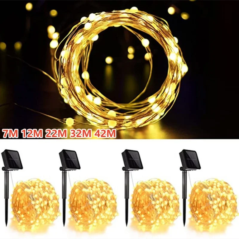 

7M/12M/32M/42M Solar Led Light Outdoor Copper Wire String Lights for Garden Festive Fairy Garland New Year Christmas Decorations