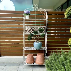 Floor Standing Flower Pot Stand Simple Retro Flower Rack Metal Planter Shelves Multifunctional Storage Rack Rustproof Plant Shel