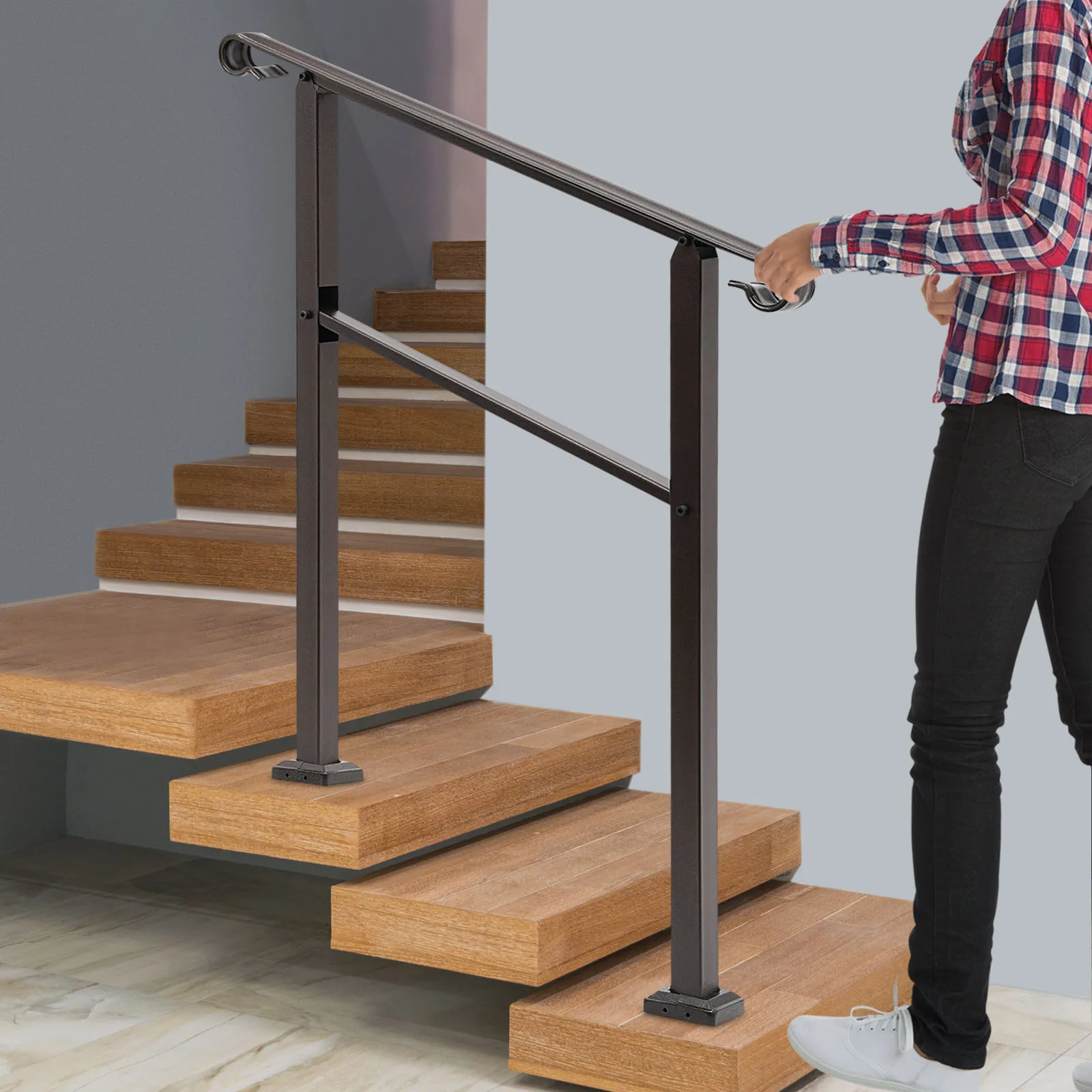 Handrails for Outdoor, Carbon Steel Staircase Handrail, for flat ground or 3-Step Handrail