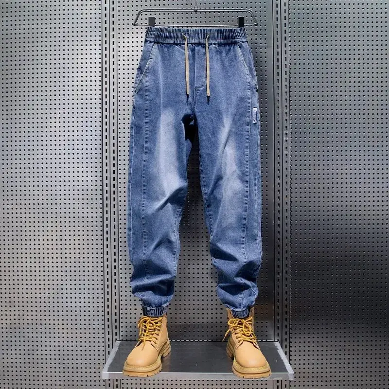 

Мужские свободные джинсы-харланы: модные повседневные брюки из хлопка для весны и осени, с завязками, молодежный стиль