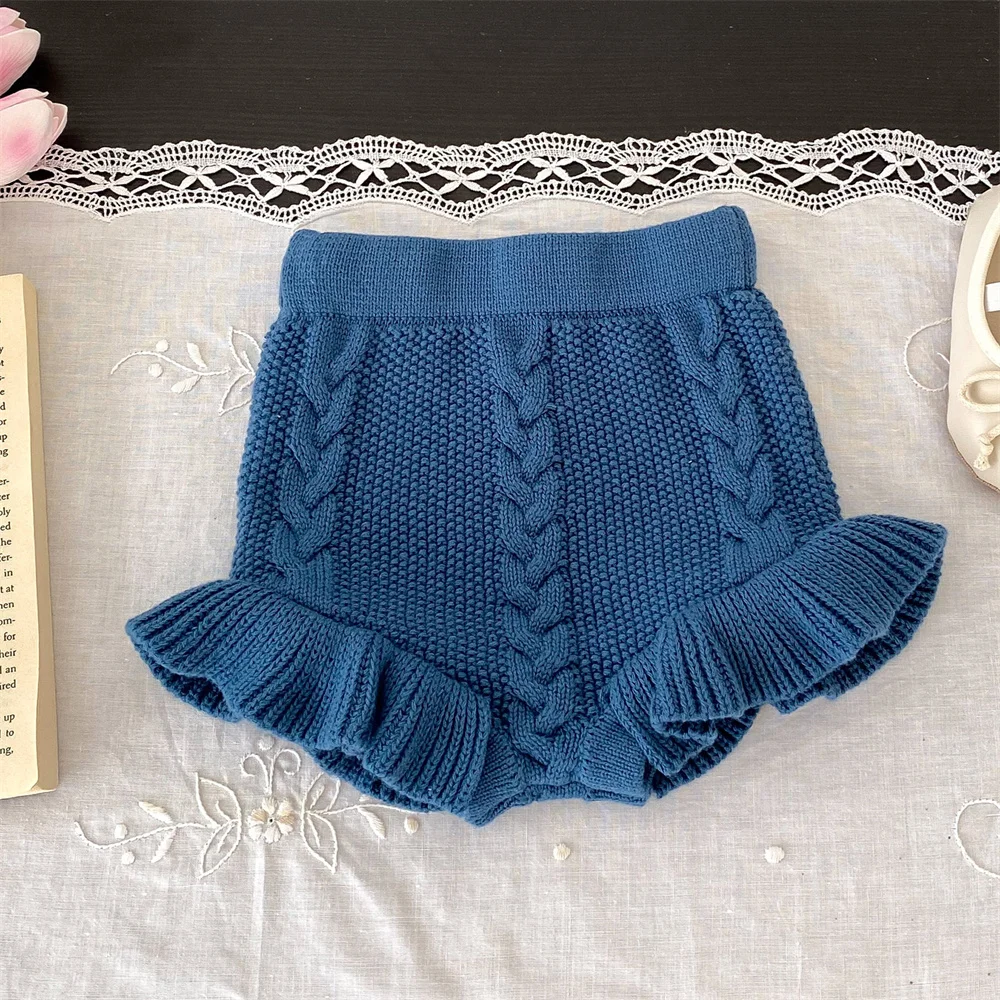 Spanish Style Baby Knitted Ruffle Bloomers for Girls Shorts Thick Warm Toddler Kids Boys Pants Autumn Winter Bloomers