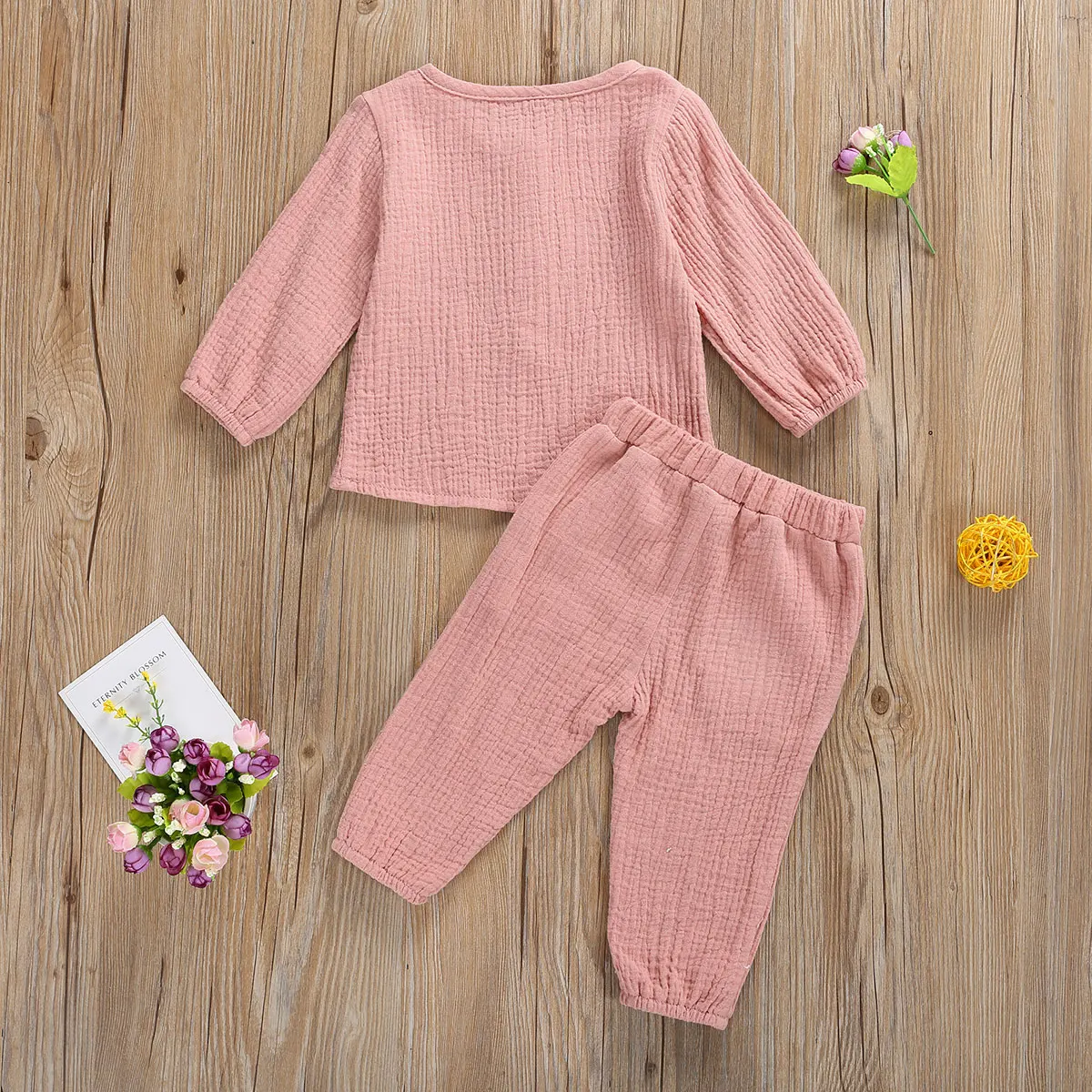 Toddler Baby Girls Boys Autumn Casual Clothes Sets Outfit Cotton Linen Long Sleeve Tops+Pants Outfit 2Pcs Set