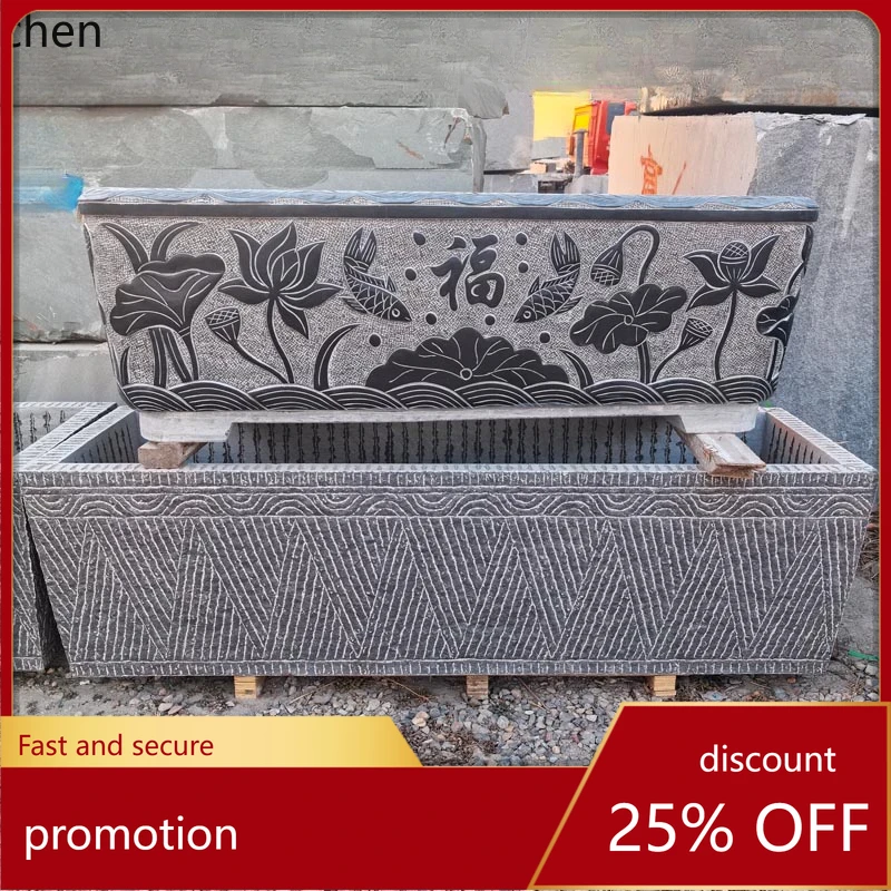 HT bluestone rectangular fish tank flower pot lotus stone sink fish stone tank courtyard landscaping lucky pot outdoor