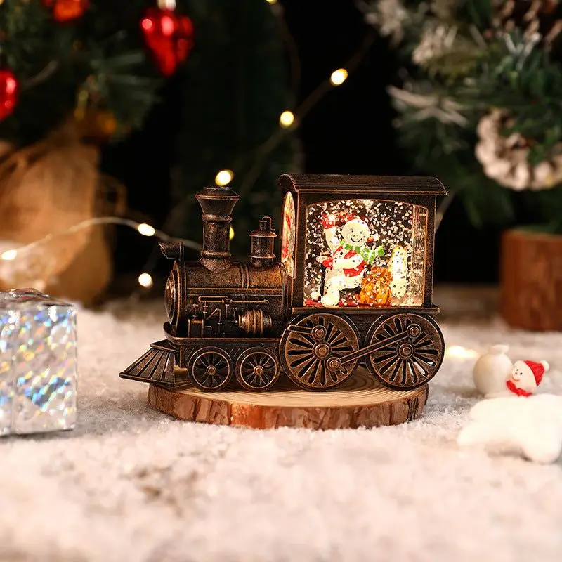 2024 Christmas Gift Train Crystal Ball Ornament Christmas Gift Christmas Eve Decoration Lighting Train Box CrystalBall Ornaments