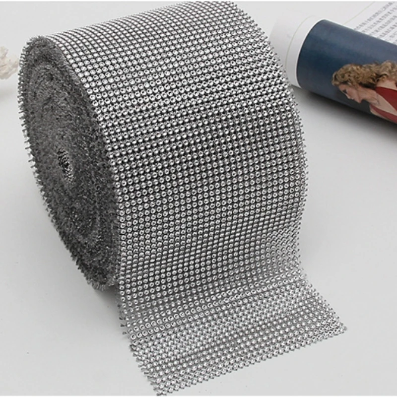 1 Yard 32 Row Silver Mesh Drill Sparkling Diamond Mesh Wrap Rhinestone Ribbon Wedding Supplies Home Decoration DIY Accessories