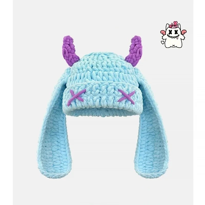 

Autumn and Winter Long-Eared Woolen Hat, Funny Little Devil Ear Hood, Holiday Dress-Up Horn Hat