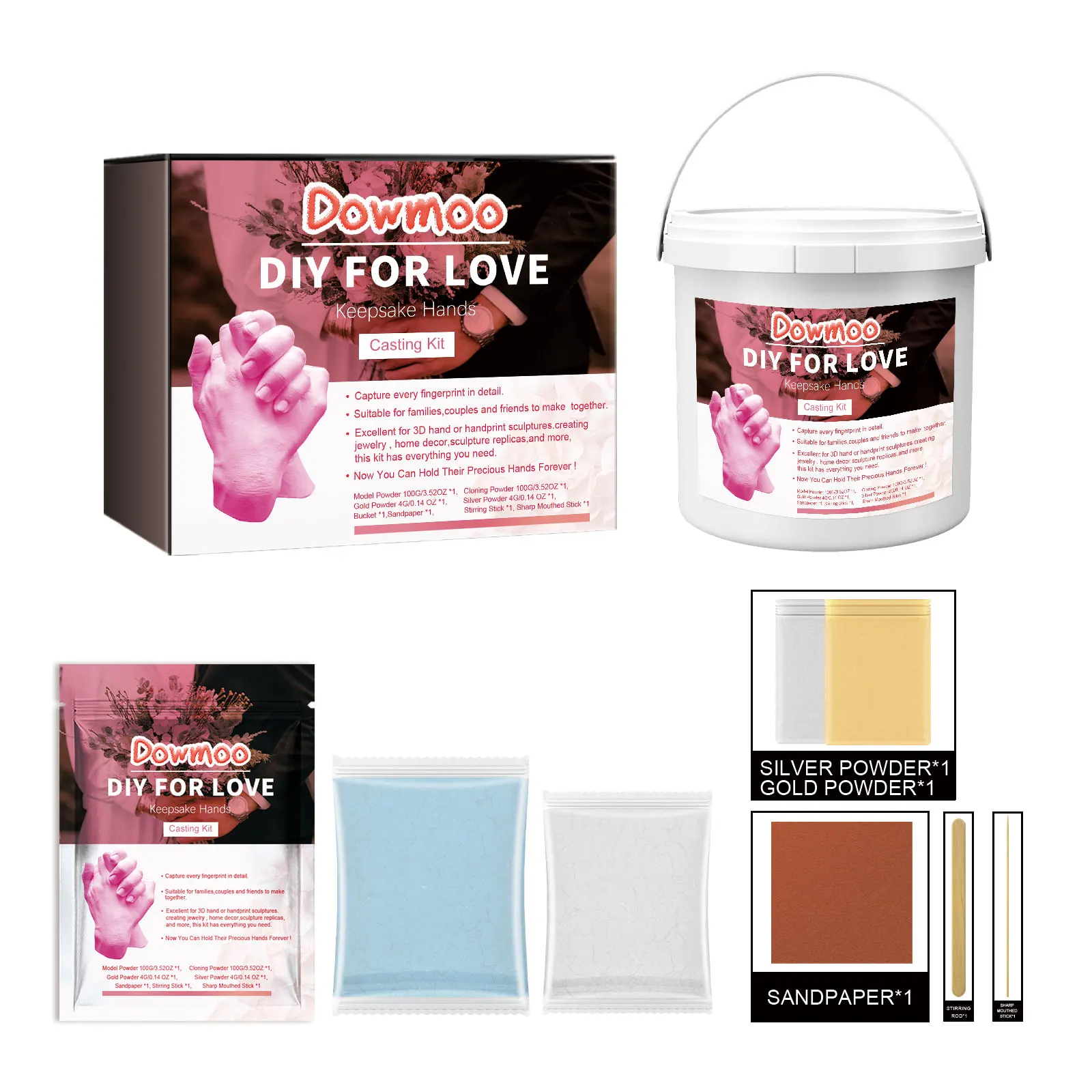 DIY Couple Hand Model Clone Powder Kit, 3D Hand & Foot Casting Mold, Handmade Craft Souvenir Gift