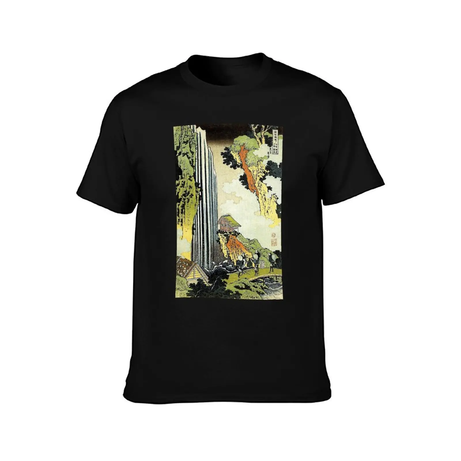 Waterfall' by Katsushika Hokusai (Reproduction) T-Shirt Daily Work Short Sleeve Top T-Shirt