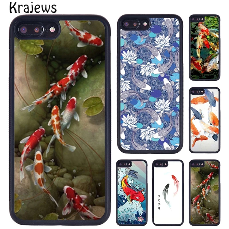 Krajews Japanese koi Fish Art Rubber Phone Case For iPhone 16 15 14 XR XS 11 12 mini 13 Pro MAX Plus cover coque