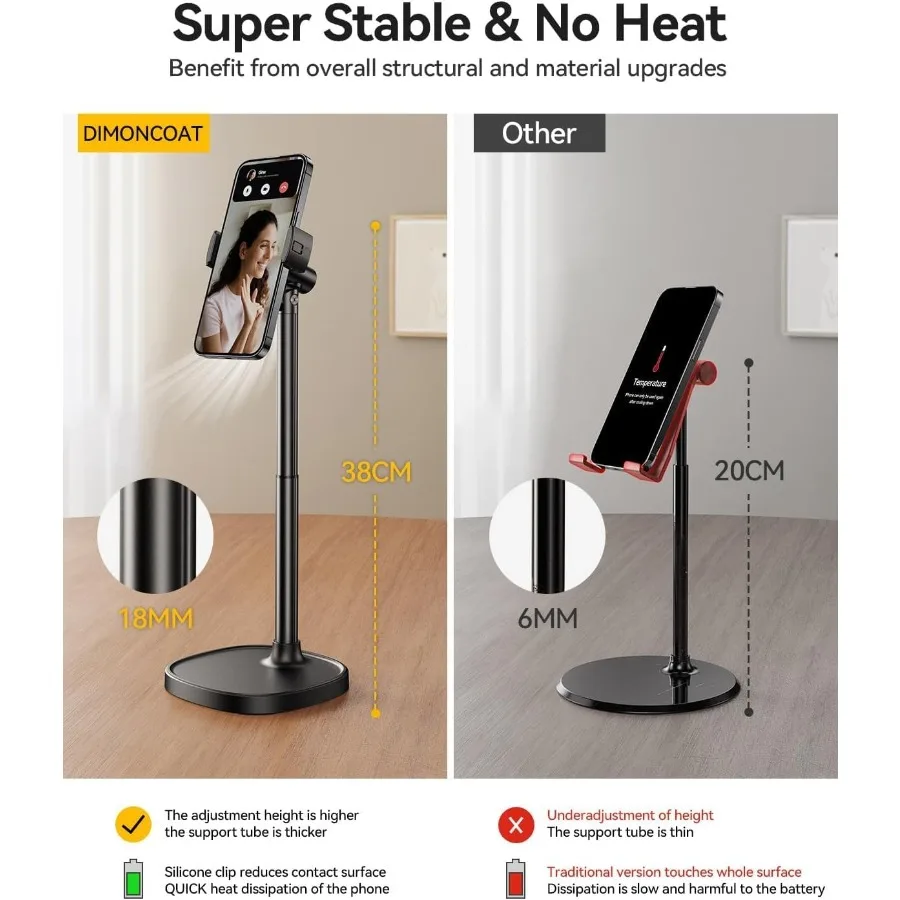 Supporto per telefono universale in lega di alluminio regolabile in altezza ad angolo per supporto per cellulare retrattile da scrivania per la registrazione e negli uffici