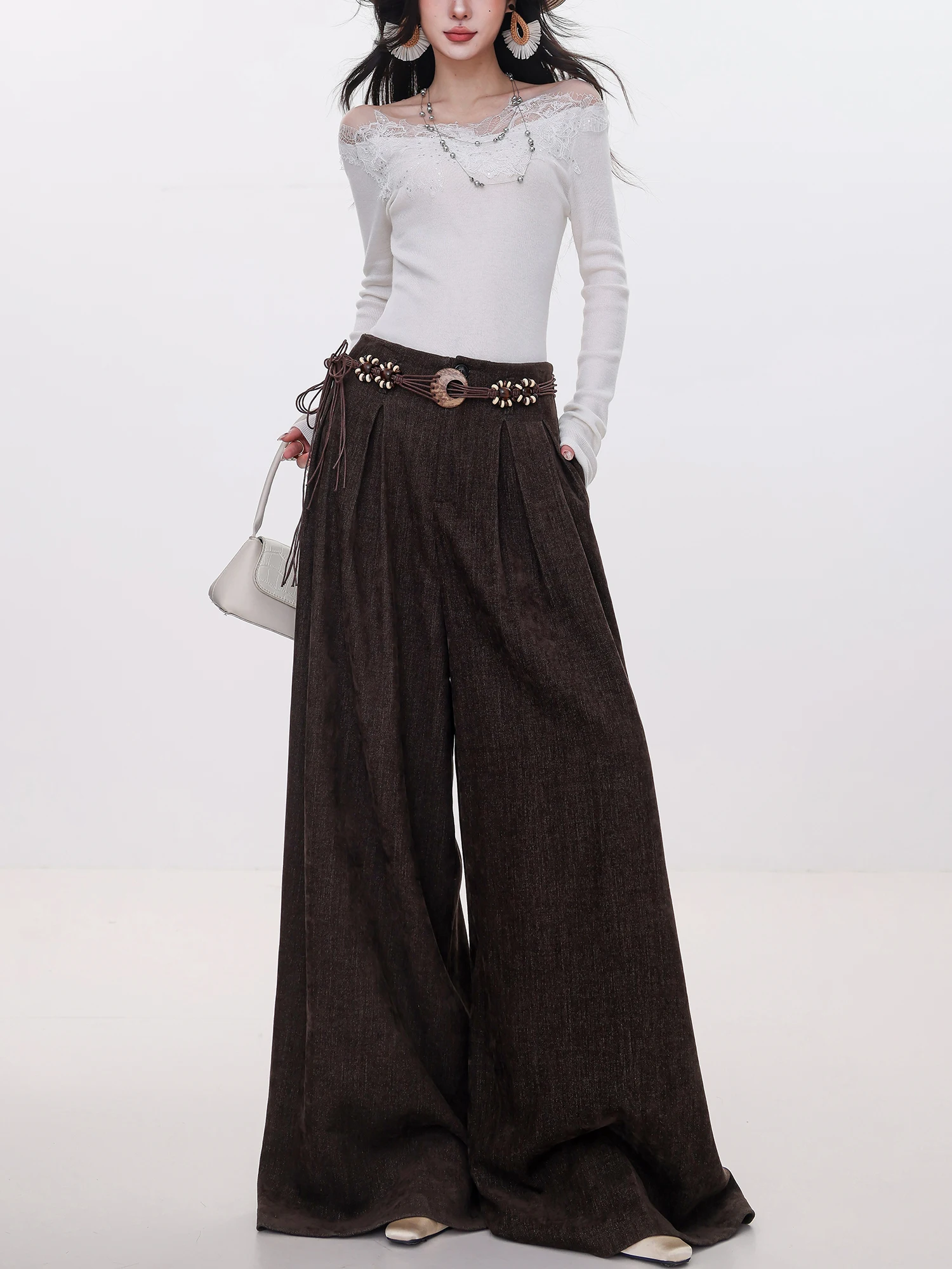 

Оригинальные широкие повседневные брюки ABWLR для женщин, с высокой талией, свободные, универсальные, в пол, винтажные, прямые, в стиле ретро