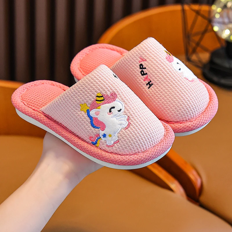 

Cute Cartoon Unicorn & Dinosaur Kids Slippers, Soft Breathable Boys Girls Home Slippers, Anti-Slip Indoor Shoes for Children