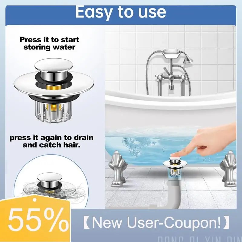 A81M Nieuw - Koperen kuipplug, Catcher 2-in-1 -Up-ontwerp, haarvangst voor aftapplug met anti-verstoppingsfiltermand voor bad
