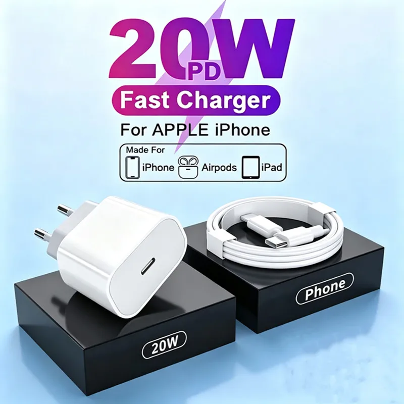 For iphonePD 20W USB Phone Charger Fast Charger for iPhone iPad Samsung OnePlus Wall Quick Charge Adapter TypeC Cable EU/US Plug