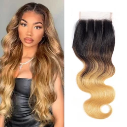 Fabc Hair Ombre Brazilian Body Wave closure ombre human hair 3Tone 1B/4/27 Remy hair swiss lace closure