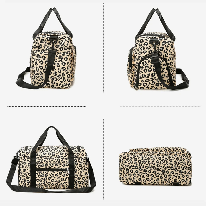 Classic Leopard Print Large Capacity Leisure Luggage Bag With Multiple Pockets And Shoe Compartment Sports Fitness Travel Bag