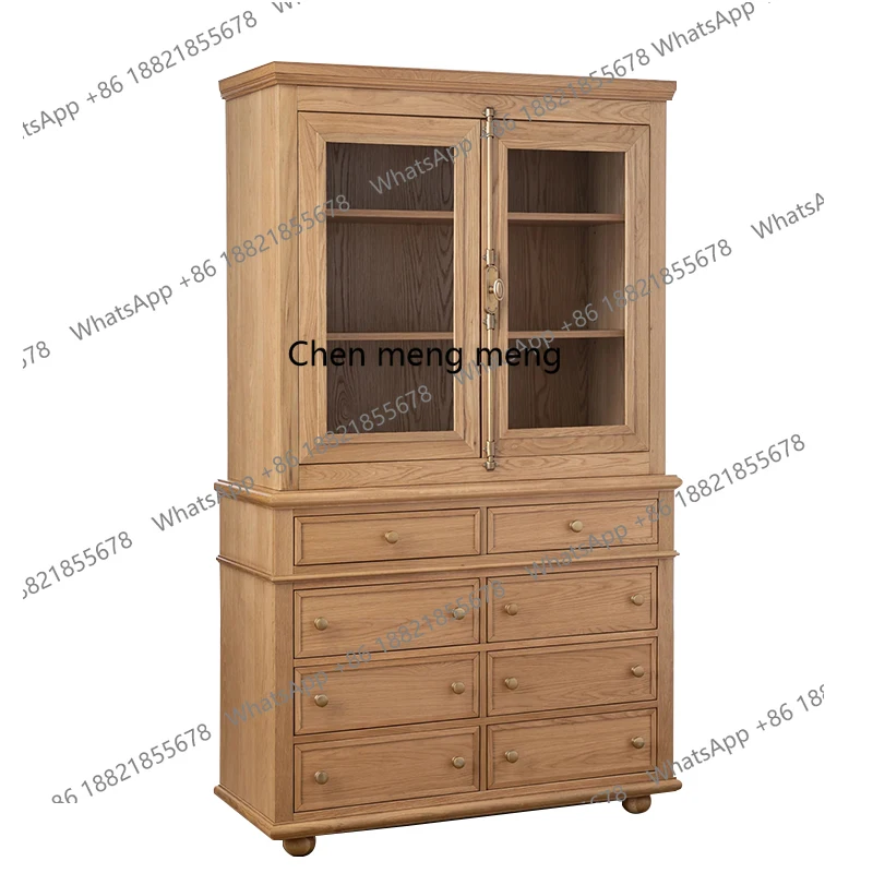 French solid wood dining side with glass door wine cabinet American living room wall rack household high cabinet