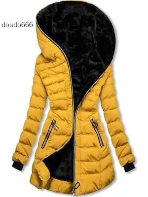 Winter Cotton-Padded Coat Women\'s Hooded Warm Velvet Cotton-Padded Jacket Mid-Length Coat Casual Black Cotton-Padded Jacket