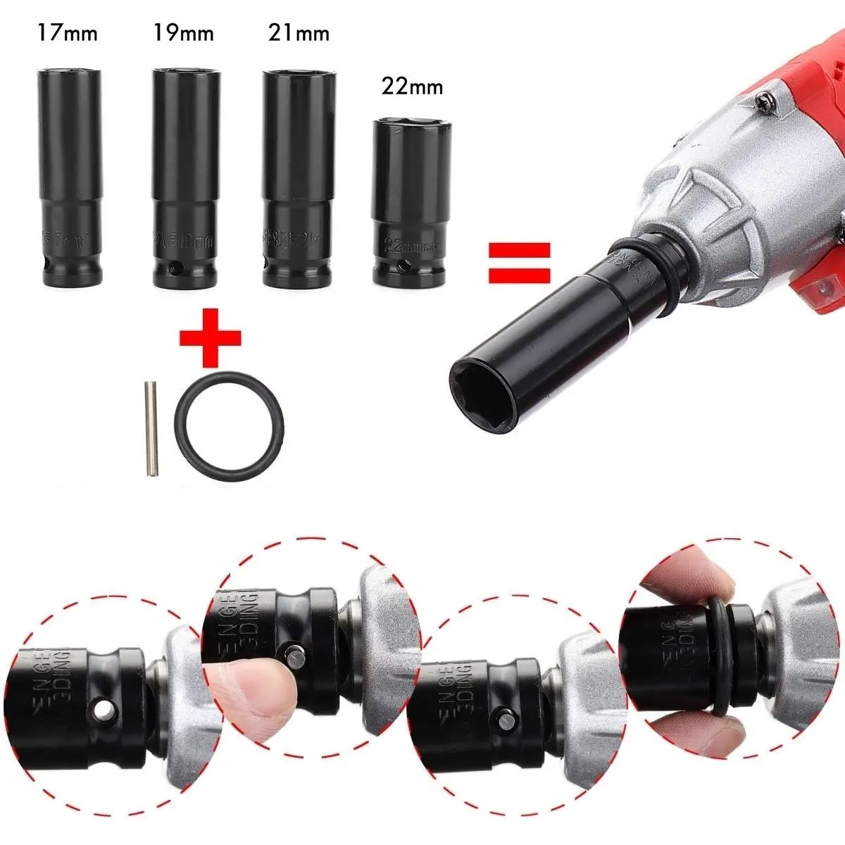 4Pcs 17-22mm Electric Impact Wrench Hex Socket Head Kit Hardness And Durability Impact Wrenches 17mm 19mm 21mm 22mm Hex Socket