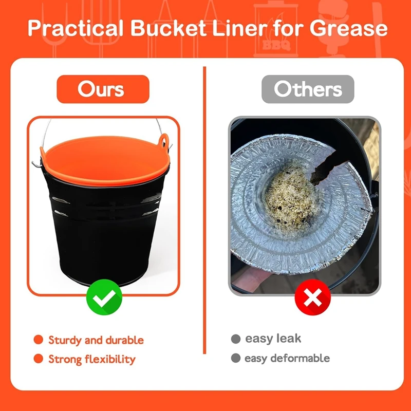 2Pcs Reuasble Silicone Grease Bucket Liners Compatible For Traeger/Pit Boss /Oklahoma Joe' /Green Mountain Grill