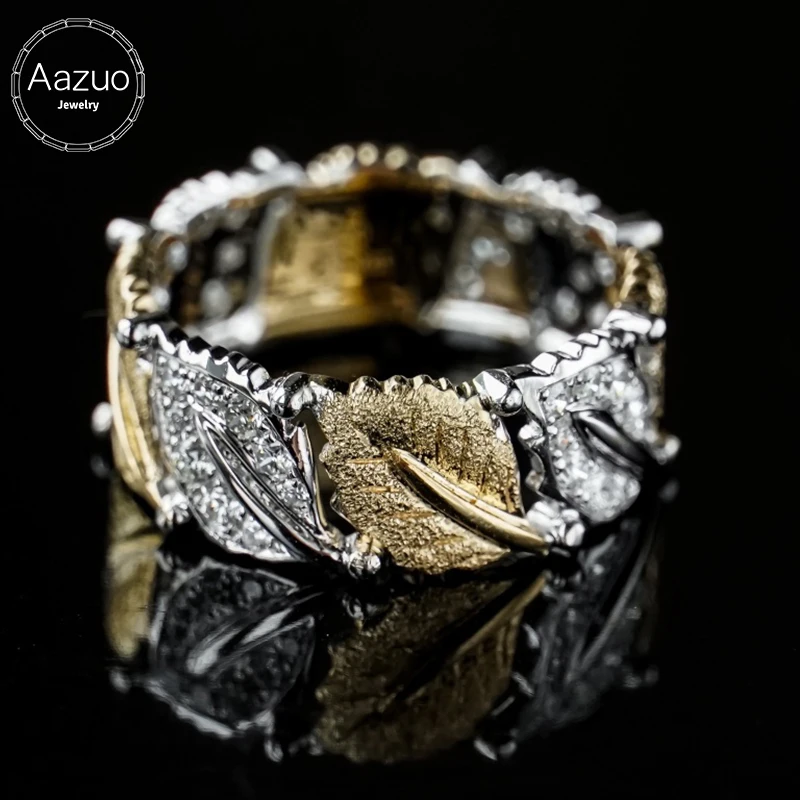 

Aazuo LuxuryVintage Jewely Real 18K Yellow Gold Natrual Diamond Leaf Shape Lines Rings Gift For Woman&Man Birthday Party Au750