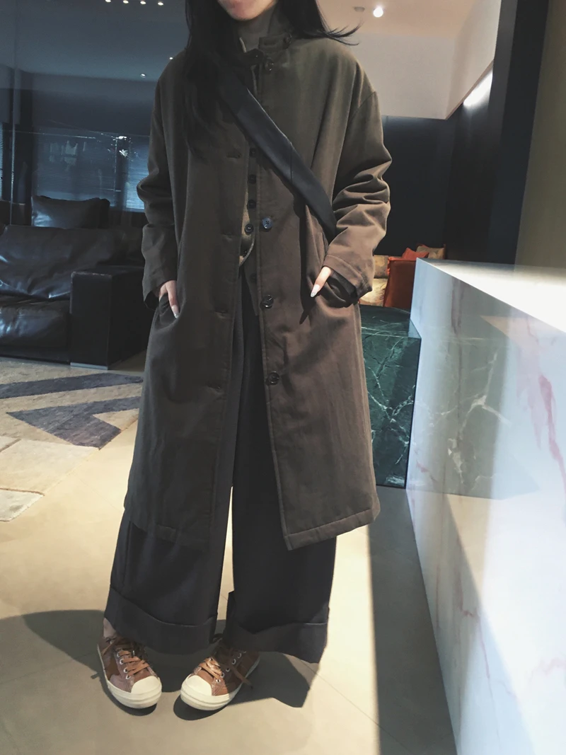 

Теплый удлиненный вязаный свитер Cuijia в японском стиле, однотонный, с воротником, для повседневной носки