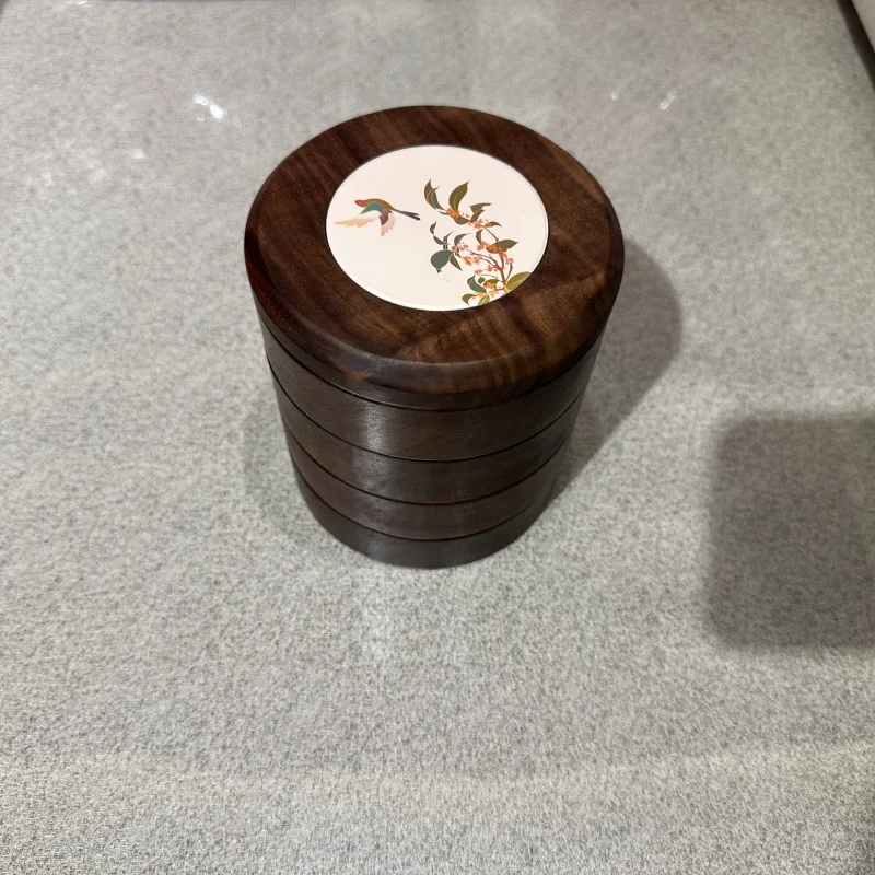 Black Walnut Jewelry Box Necklace Earrings Bracelet Display Case Chinese Retro Rotate Ring Storage Boxes Holiday Gifts Supplies