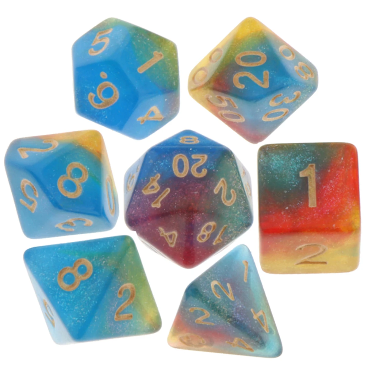 7Pcs Plastic Fantasy Dream Swirl Multi-sided Dices 7-Die Polyhedral RPG Dice Set D4 D6 D8 D10 D12 D20 for DND TRPG Casino Game