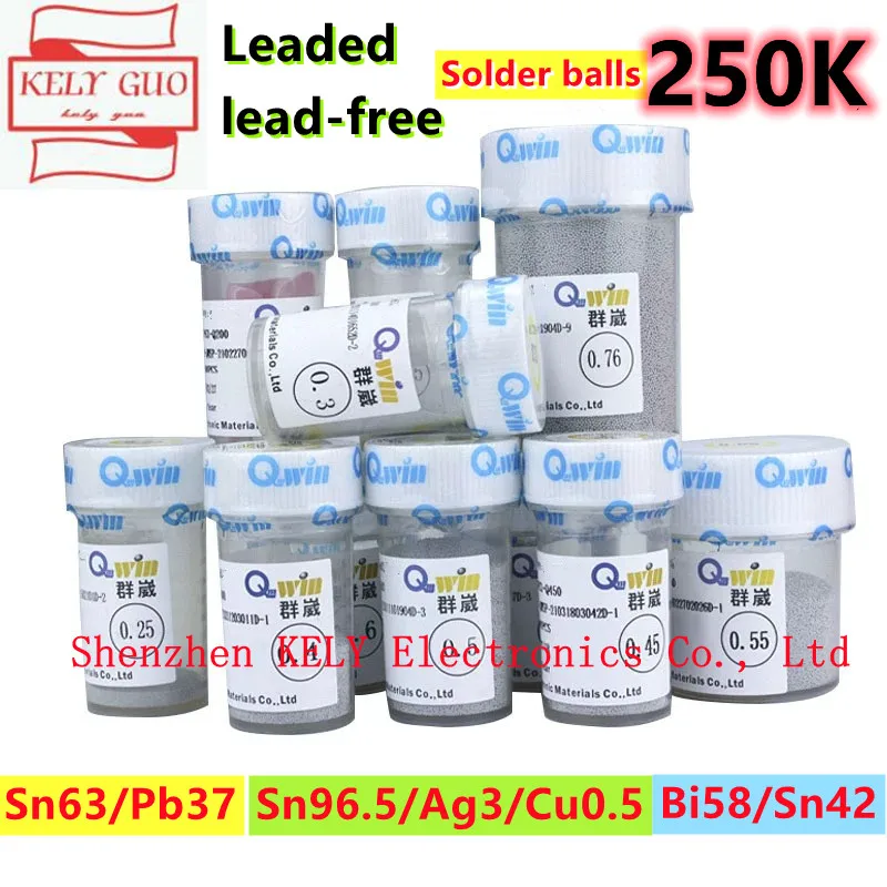 Qwin 250k 0.2 0.25 0.3 0.35 0.4 0.45 0.5 0.55 0.6 0.65 0.76 Leaded Solder Ball For BGA Rework Reballing Solder Ball repair tools