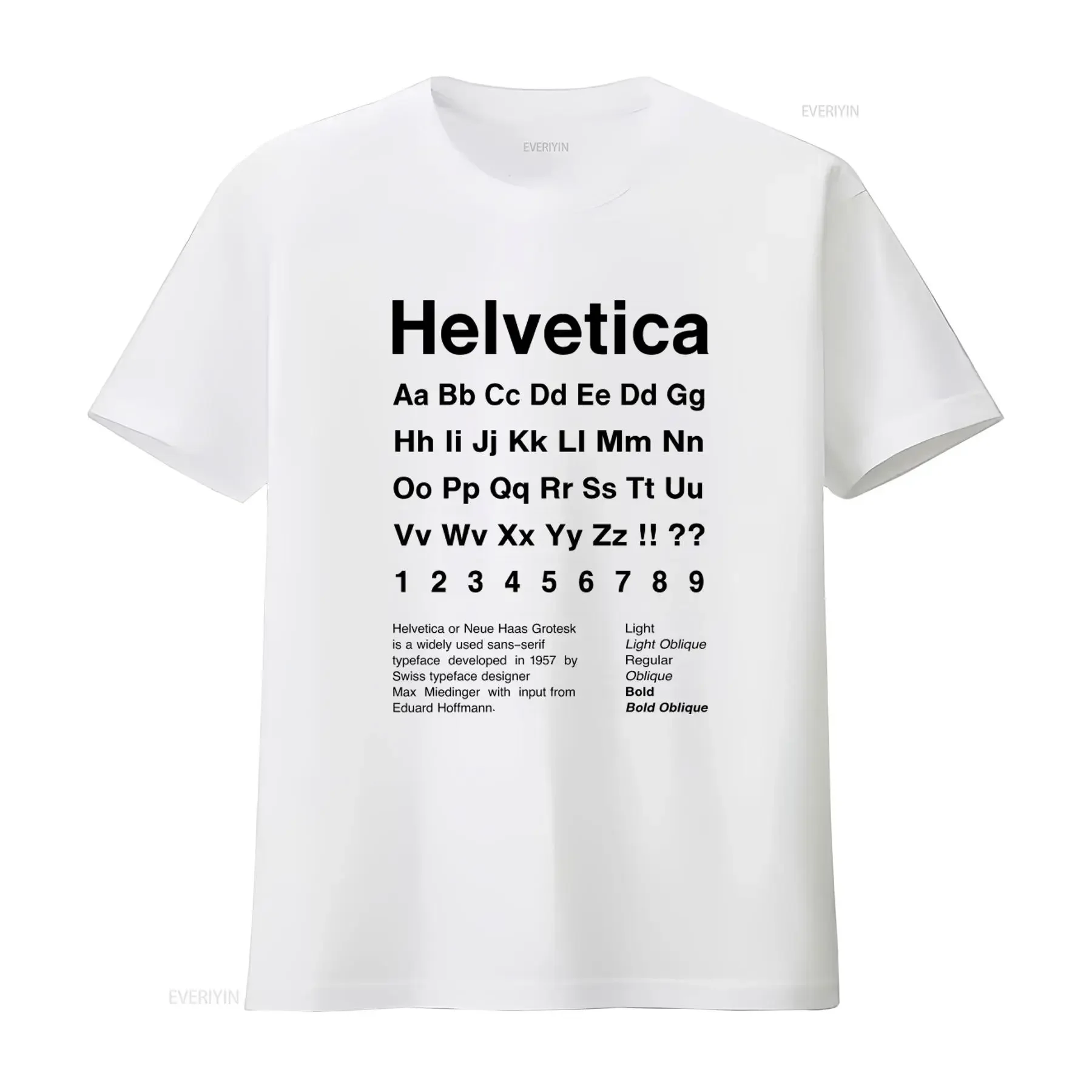 Helvetica Sans Serif Font Print T Shirt for Men and Women Classic Typography Design vintage Washed designer clothes Stretched