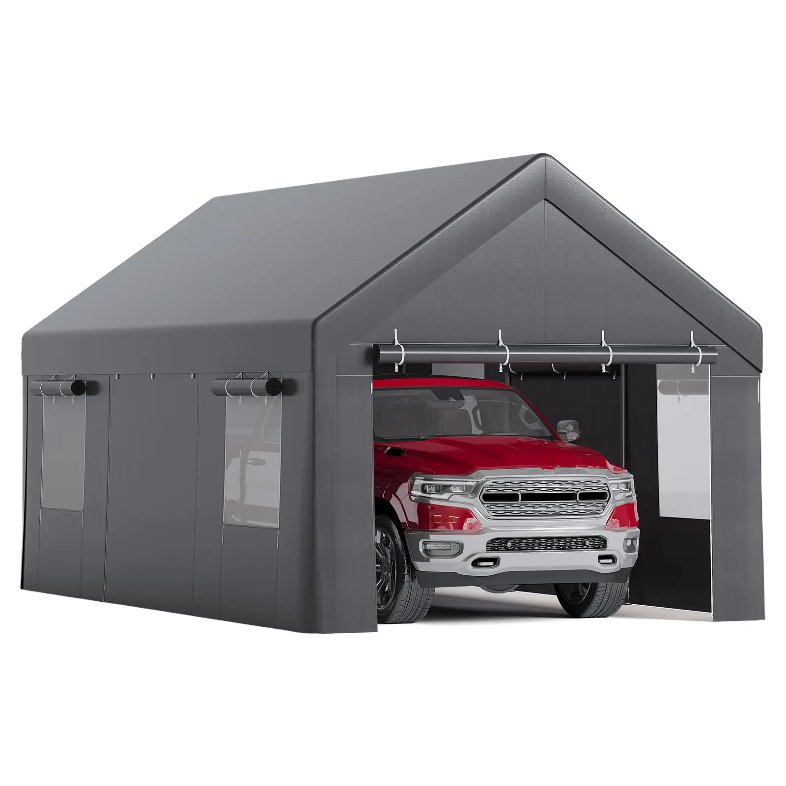 10 X 20 FT Heavy Duty Carport With Roll Up Windows Portable Garage With Removable Sidewalls And Doors Car Tent With All Season Tarp For Car Truck
