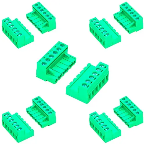 

5 Set 5.08mm 6 Pin Male & Female Phoenix Type Connector No Soldering Green PCB Screw Terminal Block 6 Pole