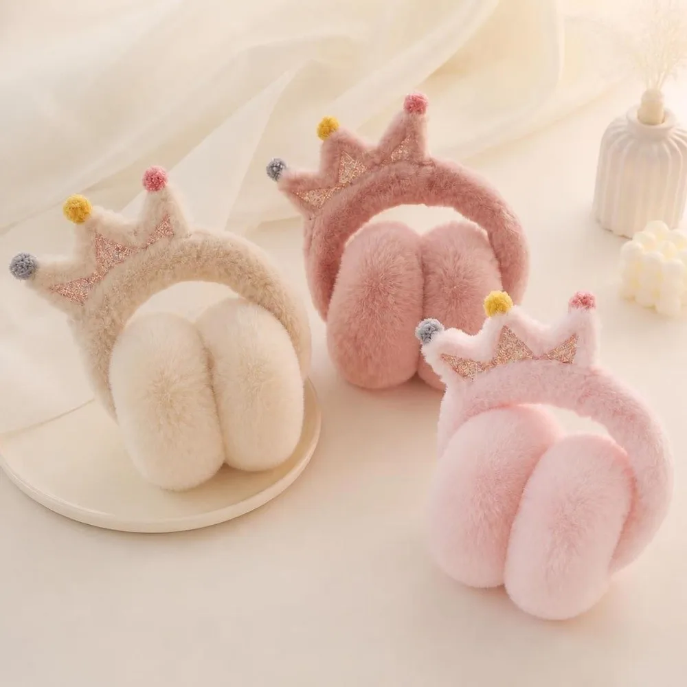 Sweet Cartoon Crown Ear Muffs Windproof Soft Faux Fur Earmuffs Portable Winter Ear Protection For Girls