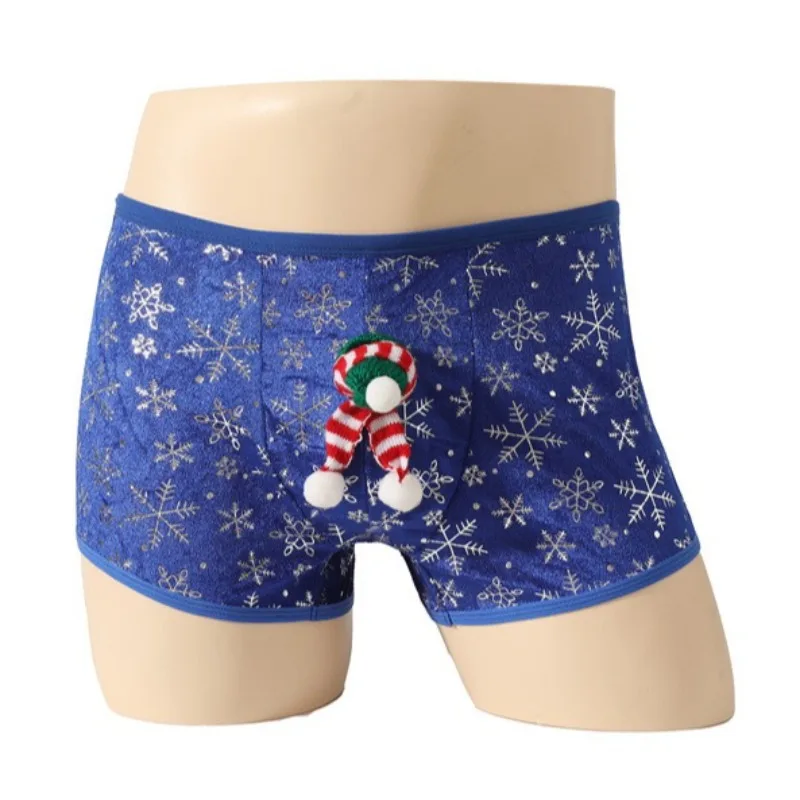 

Нижнее белье со снежинками и Рождеством, мужская рождественская шапка, шарф, трусики, праздничный костюм Санта-Клауса для вечеринки, шорты-боксеры, ночное белье