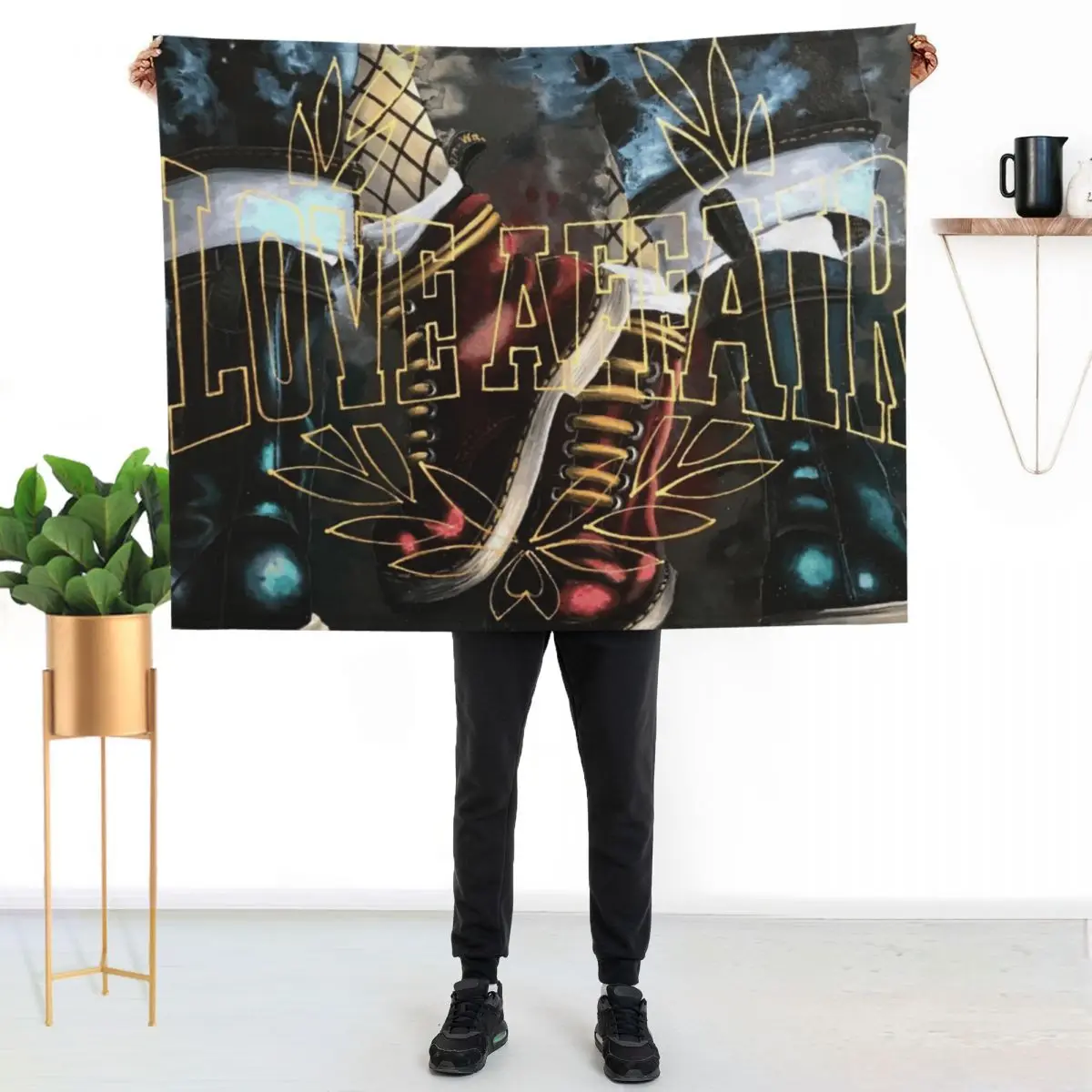 Love Affair, Skinhead contemporary painting Throw Blanket Custom Personalized Gift Camping christmas decoration Furry Blankets