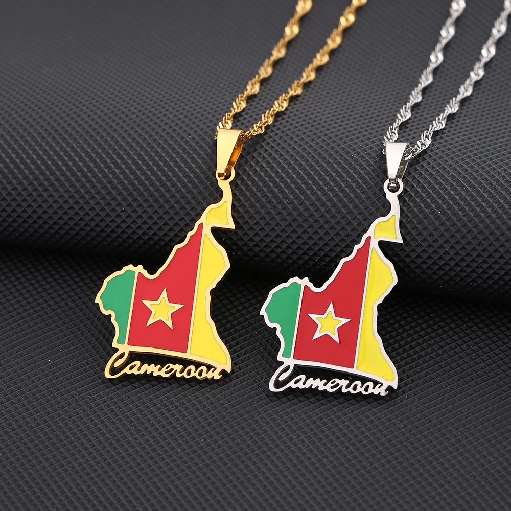 Fashion Cameroun Map Flag Pendant Necklace Stainless Steel Men Women Cameroon Maps Jewelry Gift