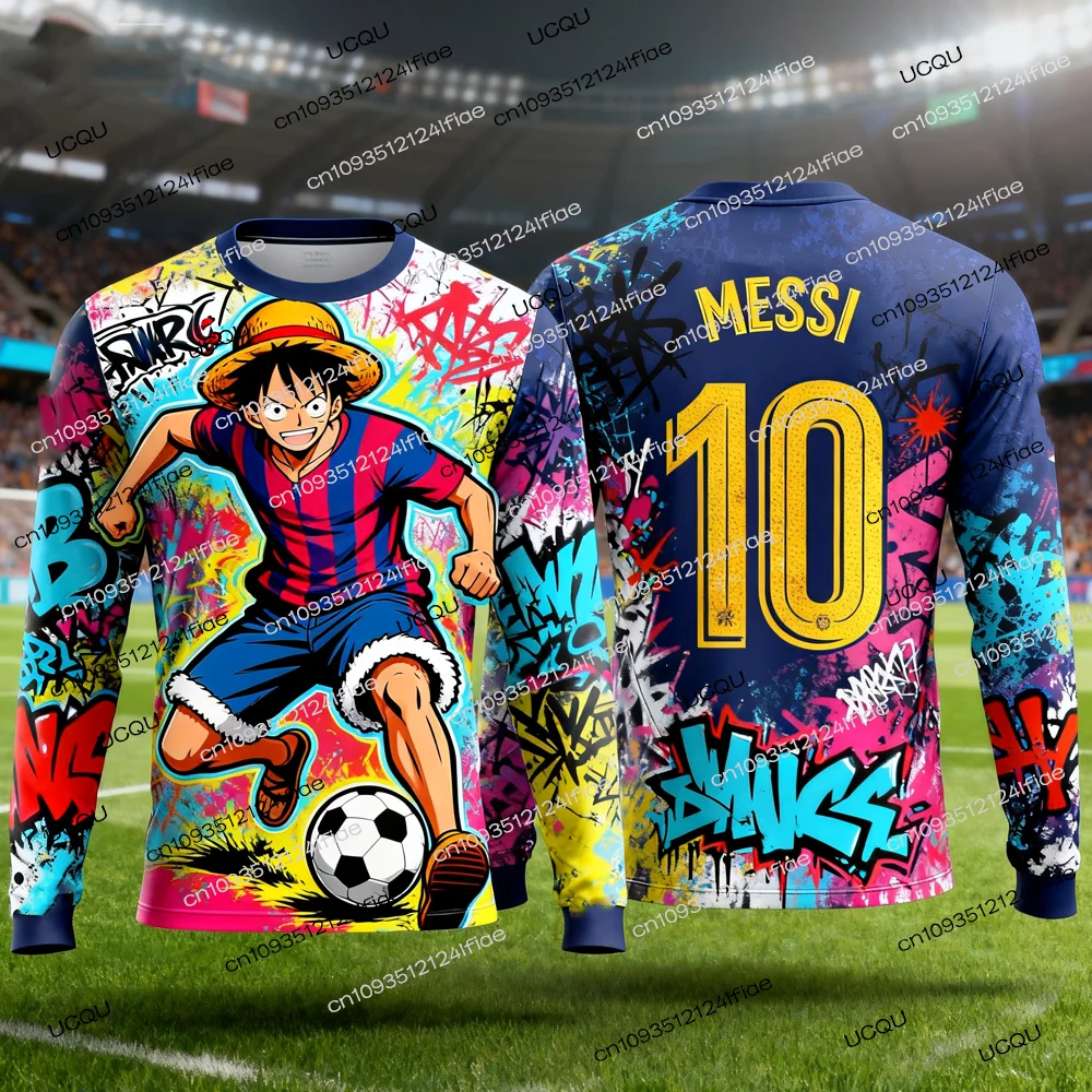 

Anime One Piece Luffy Special Edition Messi Football Jersey Adult Men/Women Graffiti Style Autumn and Winter Long Sleeve T-shirt