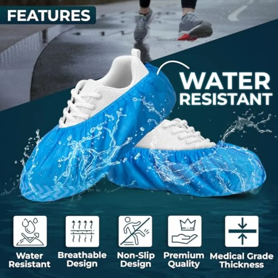 Blue Shoe Guys Premium Disposable Boot and Shoe Covers Booties 100 Pack Durable, Non-Slip, Non-Toxic, Water Resistant, Recyclab