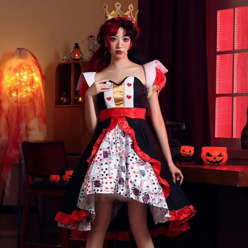 loween-red-queen-poker-print-skirt-alice-in-wonderland-role-performance-dr-chinese-brand-women's-ethnic-stage-costume