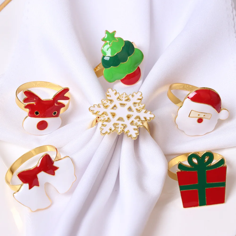 

12pcs Christmas Napkin Ring Holders Xmas Home Dinner Buckle Metal Reindeer Becket For Wedding Party Event Hotel Table Decoration